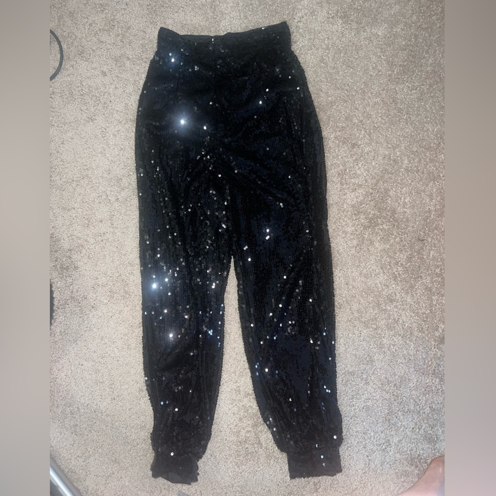 high waist sparkly sequin black pants